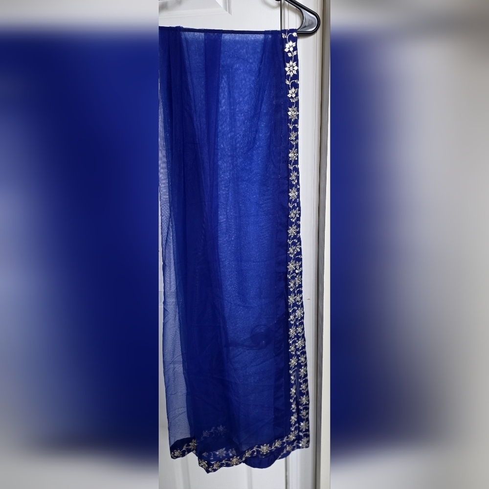 Blue Sequence With Silver Embroidery Work Georgette Lehenga Choli - Picture 13 of 13